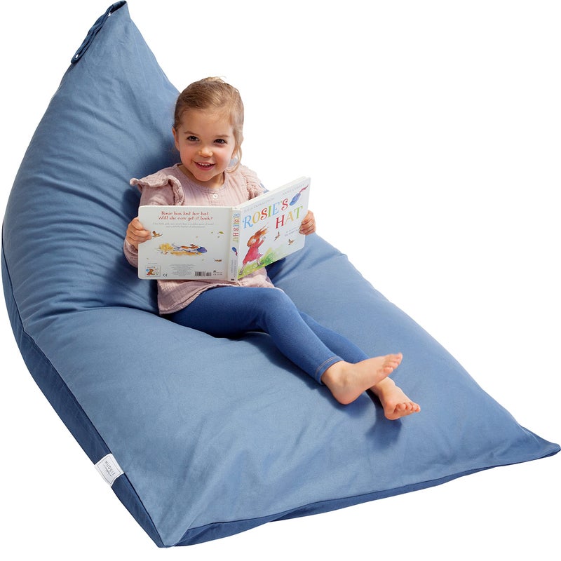 Huddle Supply Co Huddle Original Stuffed Animal Storage Chair Washable Bean Bag Cover (No Filler) for The Perfect Kids Bean Bag Chair. XL Bean Bag Stuffed Animal Storage Bags | Store 100+ Toys 100% Cotton Blue Denim - Image 1
